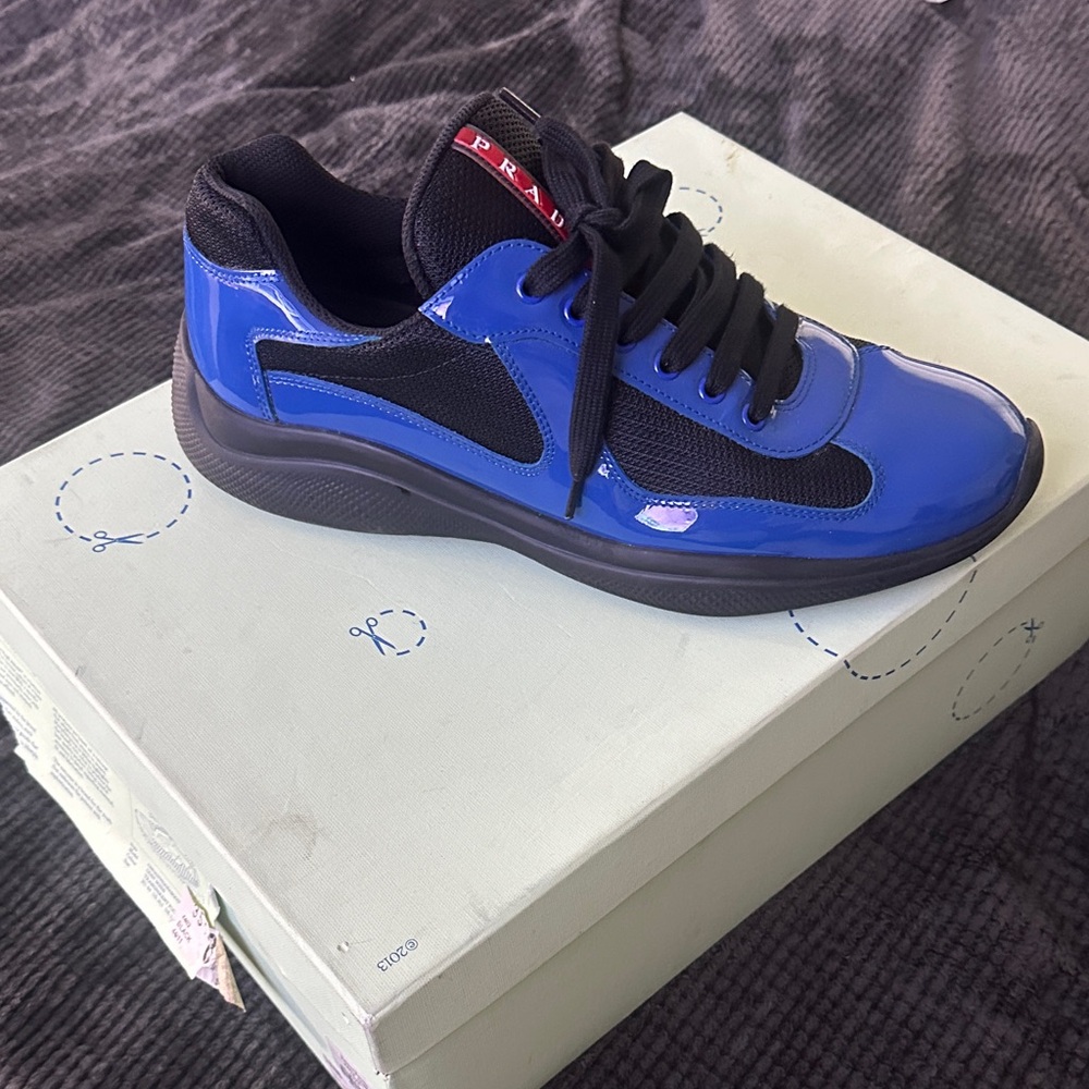 Prada Men's Vibrant Blue and Black Sneakers